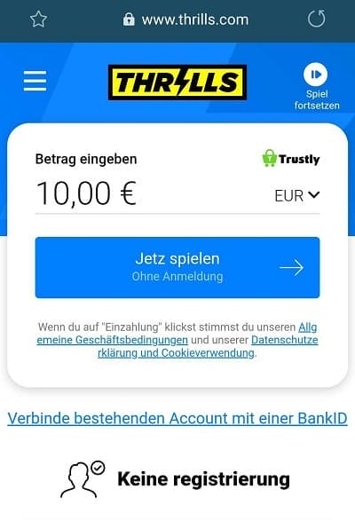 Thrills einzahlung trustly