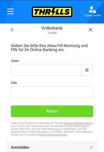 Trustly Einzahlung Schritt 3