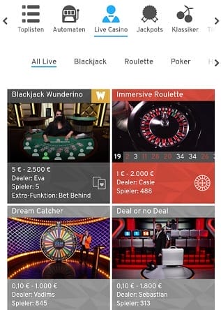 wunderino live casino