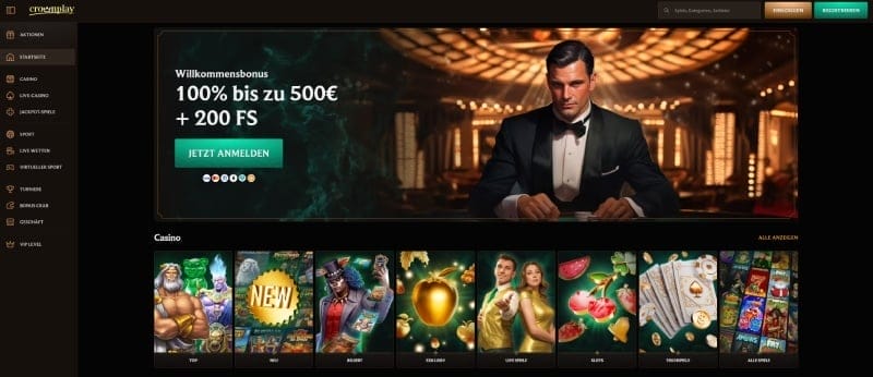 CrownPlay 1€ Casino Webseite