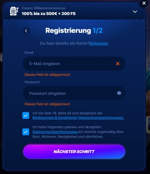 Boomerang Bet Registrierung