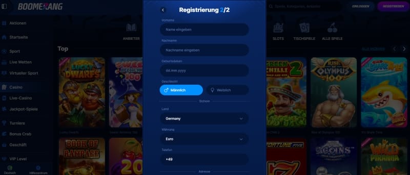 Boomerang Bet Casino Registrierung